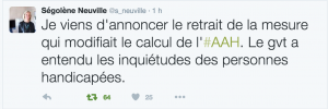 Ségolène Neuville a confirmé le retrait de cette mesure, sur son compte Twitter.