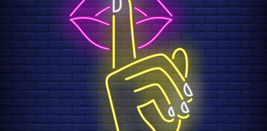 Shh gesture neon sign